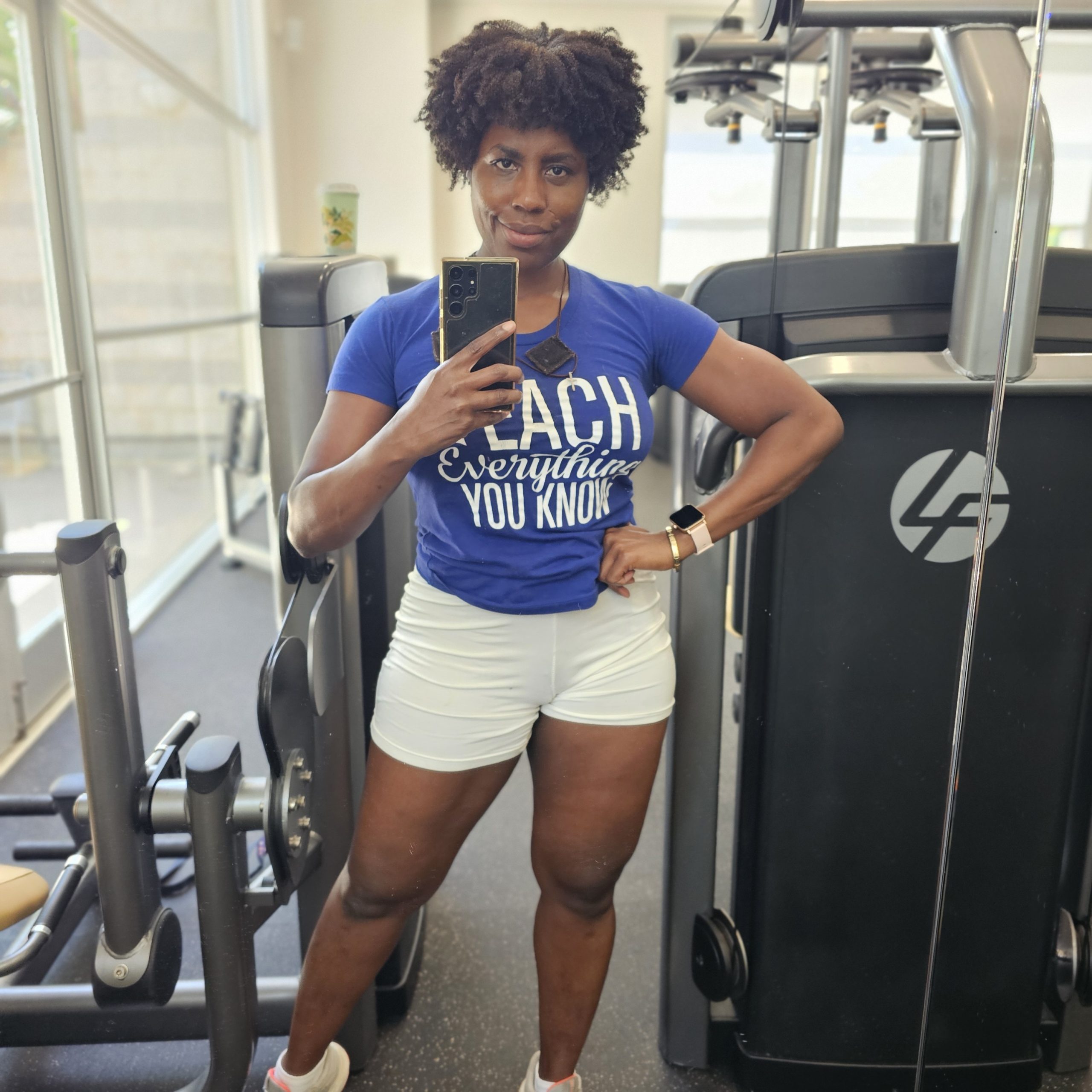 Roxie Beckles smiling at the gym during her August 2026 fitness progress update