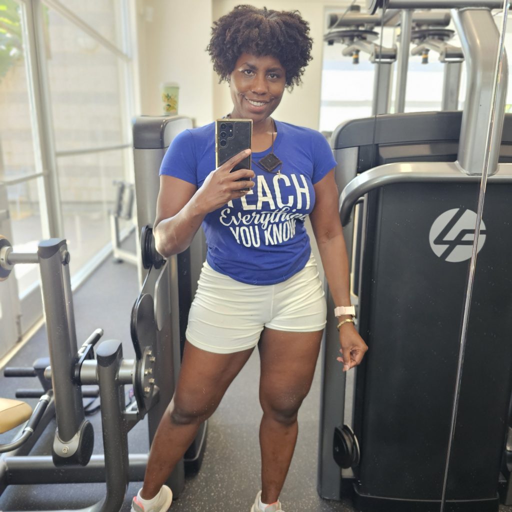 Roxie Beckles at the gym during her August 2026 fitness progress update